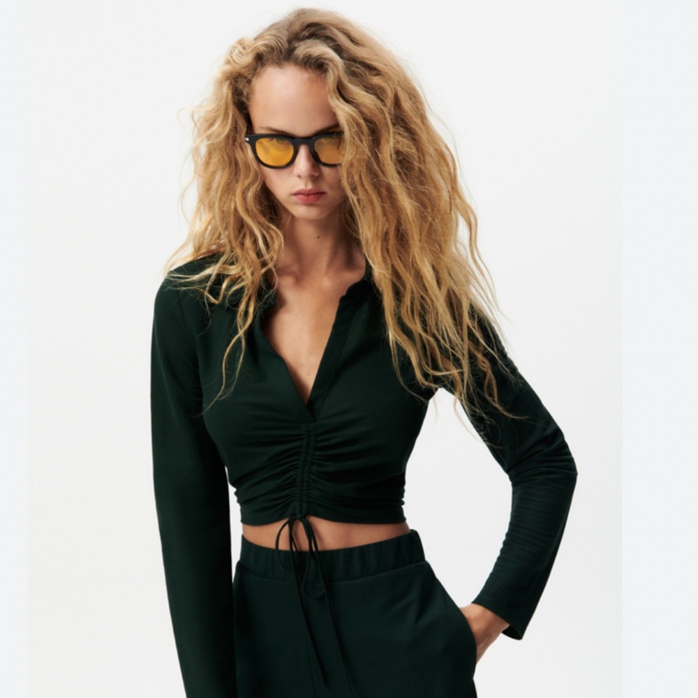 ZARA - Dark Green Top with Ruching